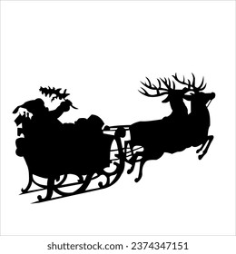 Vector Illustration Silhouette of santa claus sleigh on white background