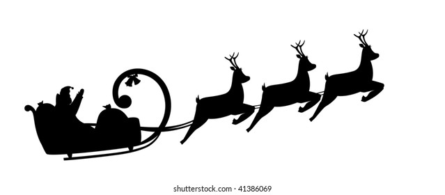 Vector illustration silhouette Santa Claus drives in a sleigh