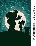 Vector illustration, silhouette of Santa sharing the presents, card concept.