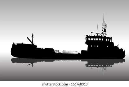 Vector illustration of silhouette of the sea cargo ship