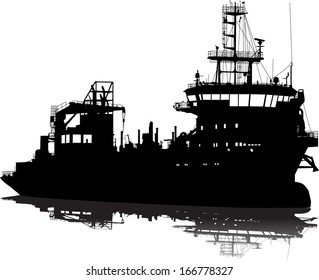 Vector illustration of silhouette of the sea cargo ship
