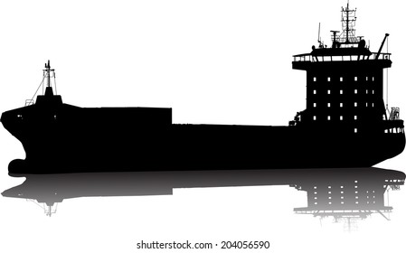 Vector Illustration Silhouette Sea Cargo Ship Stock Vector Royalty Free