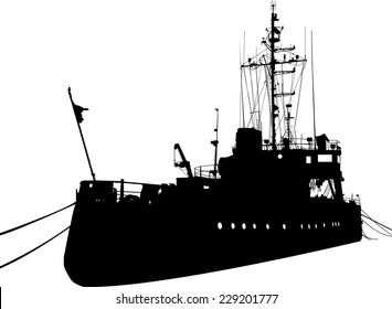 Vector illustration of silhouette of the sea cargo ship