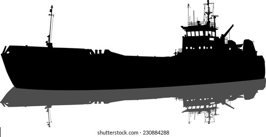 Vector illustration of silhouette of the sea cargo ship