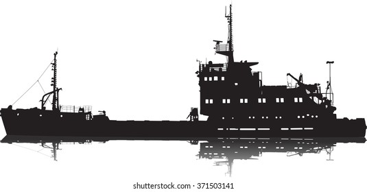 Vector illustration of silhouette of the sea cargo ship
