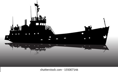Vector illustration of silhouette of the sea ship