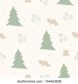 Vector illustration. Silhouette vector seamless pattern . Herringbones, stumps and fox print.