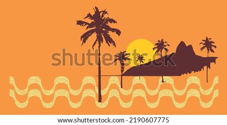 Vector illustration of silhouette of seaside cityscape of Rio de Janeiro, Brazil.