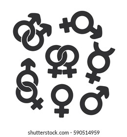 Vector illustration. Silhouette set of gender symbols. Gender pictograms. Template or pattern. Decoration for greeting cards, wallpapers, emblems