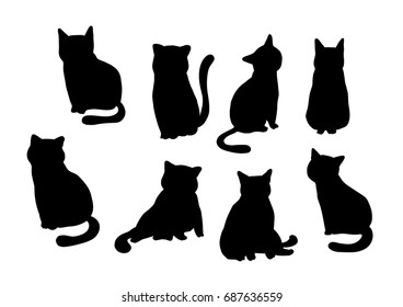 Vector illustration silhouette shape different post of cat.