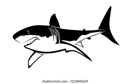 vector illustration, silhouette of a shark, black and white, isolated on a white background
