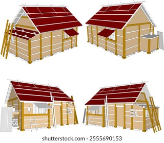 
Vector illustration silhouette sketch of old wooden house building design classic vintage ethnic traditional rural
