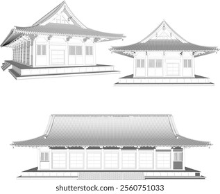 Vector illustration silhouette sketch of old wooden house building design classic vintage ethnic traditional chinese japanese