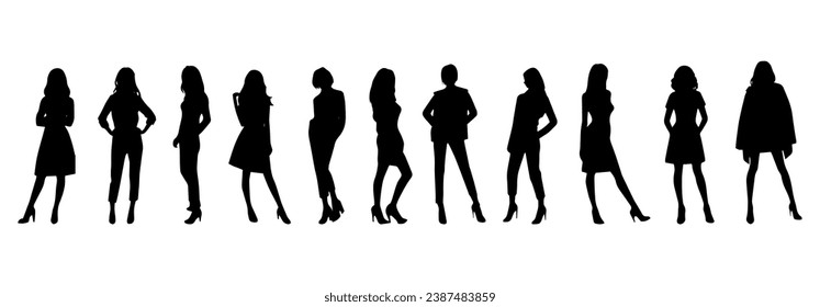 Vector illustration. Silhouette of a slender woman on a white background. Businesswoman.