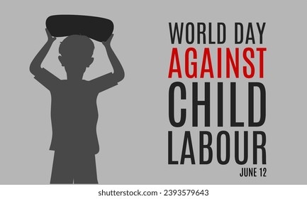 vector illustration of the silhouette of a small child worker carrying a heavy load. suitable for world day against child labor. flat design