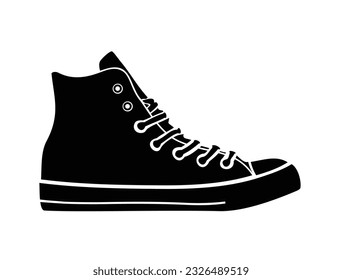 Vector illustration of silhouette sneackers isolated on white background. High sneakers drawn. Vector