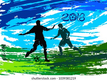 vector illustration, silhouette soccer player on the field with paint divorces