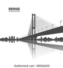 Vector illustration: Silhouette of South Bridge. Kiev