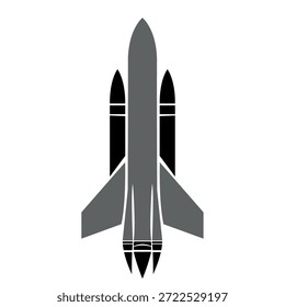 Ilustración vectorial de la silueta de un cohete espacial con 3 turbinas, transbordador espacial