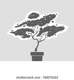 Vector Illustration Silhouette Stencil Bonsai Tree