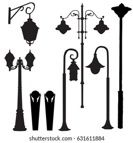 Vector, illustration, silhouette of street lamps