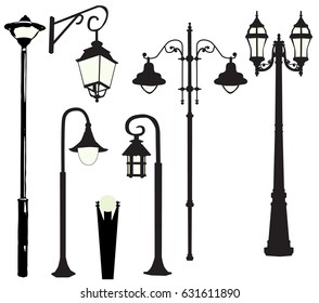 Vector, illustration, silhouette of street lamps