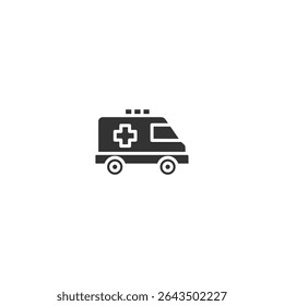 Vector illustration of a silhouette style ambulance icon. Ideal for medical, healthcare, emergency service apps, websites, or infographics.