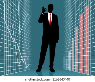 Vector illustration of a silhouette of successful businessman
