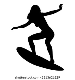 Vector illustration. Silhouette of a surfer woman. Beach sports.