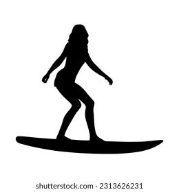 Vector illustration. Silhouette of a surfer woman. Beach sports.