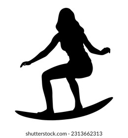 Vector illustration. Silhouette of a surfer woman. Beach sports.