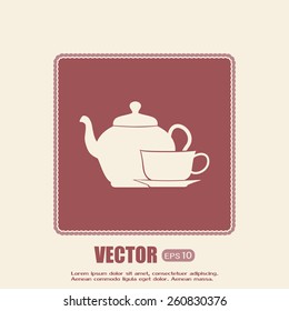  Vector illustration. silhouette of teapot and cup