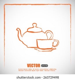  Vector illustration. silhouette of teapot and cup