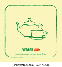 Vector illustration. silhouette of teapot and cup