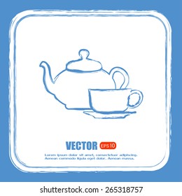  Vector illustration. silhouette of teapot and cup