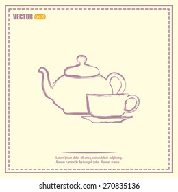  Vector illustration. silhouette of teapot and cup