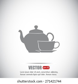  Vector illustration. silhouette of teapot and cup