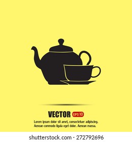  Vector illustration. silhouette of teapot and cup