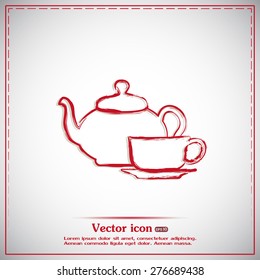  Vector illustration. silhouette of teapot and cup