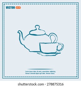  Vector illustration. silhouette of teapot and cup