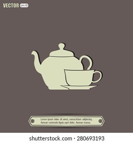  Vector illustration. silhouette of teapot and cup