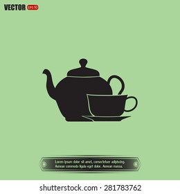  Vector illustration. silhouette of teapot and cup