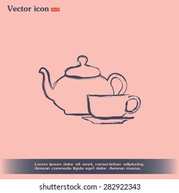  Vector illustration. silhouette of teapot and cup