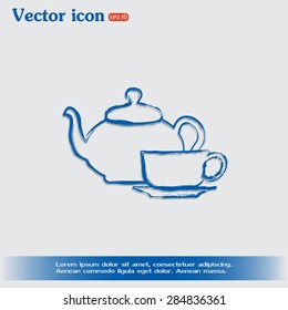 Vector illustration. silhouette of teapot and cup