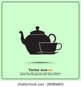  Vector illustration. silhouette of teapot and cup