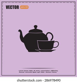  Vector illustration. silhouette of teapot and cup