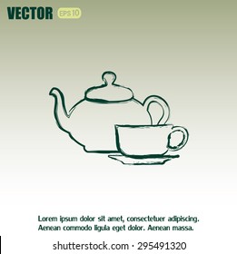  Vector illustration. silhouette of teapot and cup