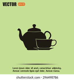  Vector illustration. silhouette of teapot and cup