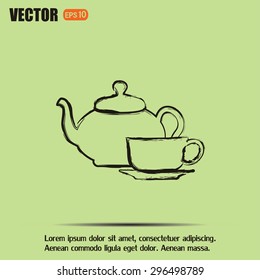  Vector illustration. silhouette of teapot and cup
