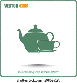  Vector illustration. silhouette of teapot and cup
